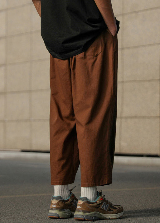 Simple Chocolate Elastic Waist Cotton Crop Pants Summer