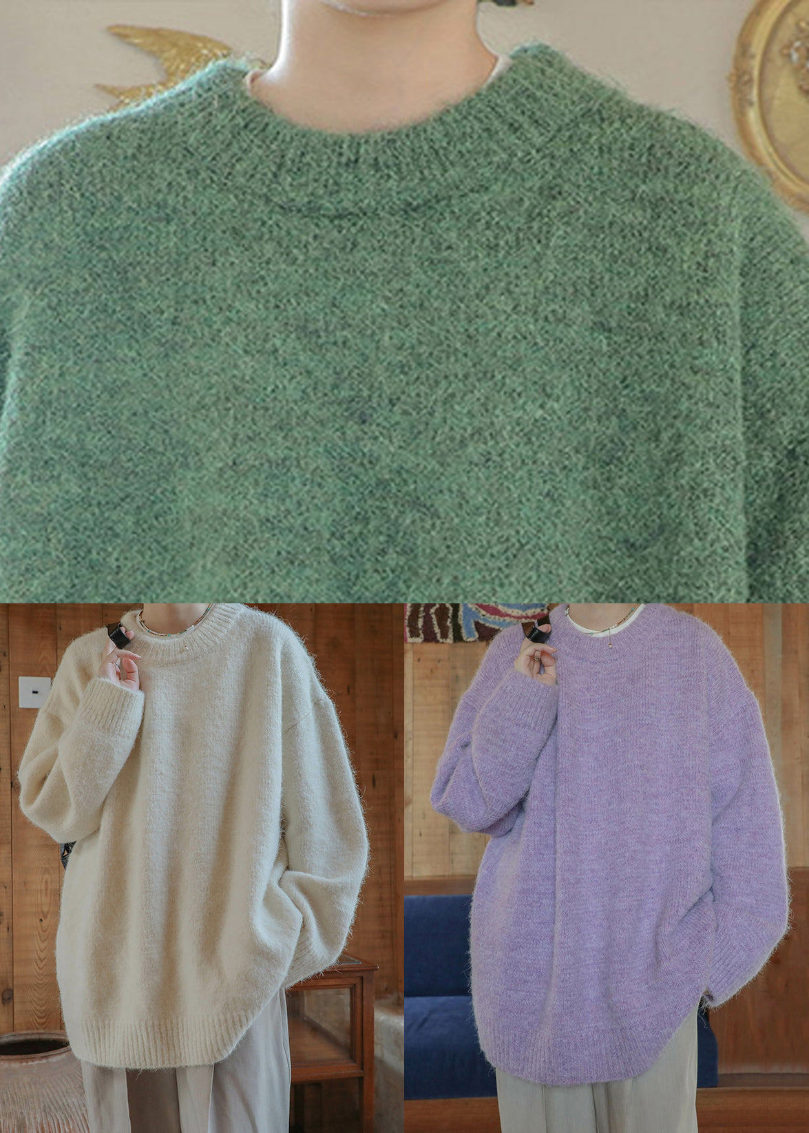 Simple Green Thick Knit Sweater Clothing