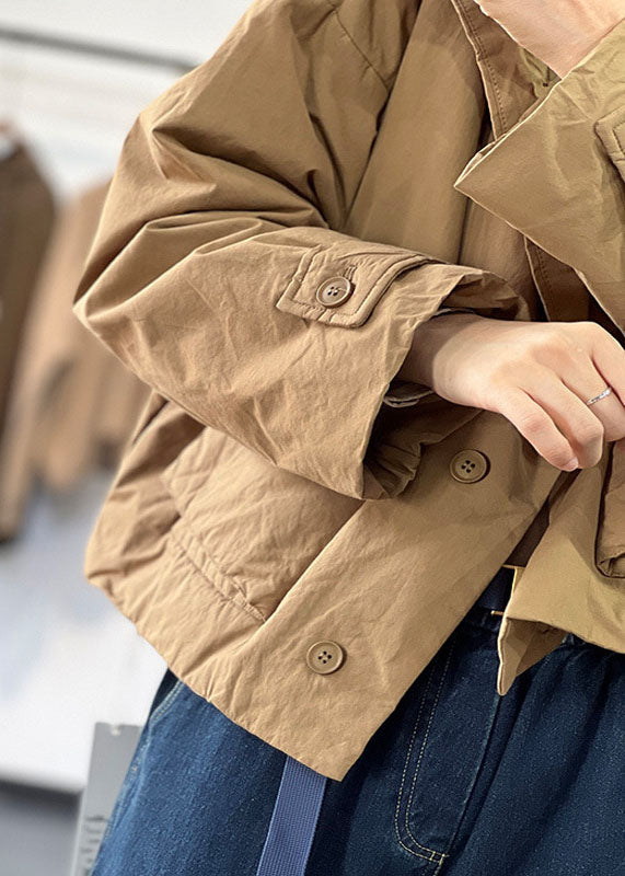 Simple Khaki Peter Pan Collar Oversized Color Fine Cotton Filled Jackets Winter