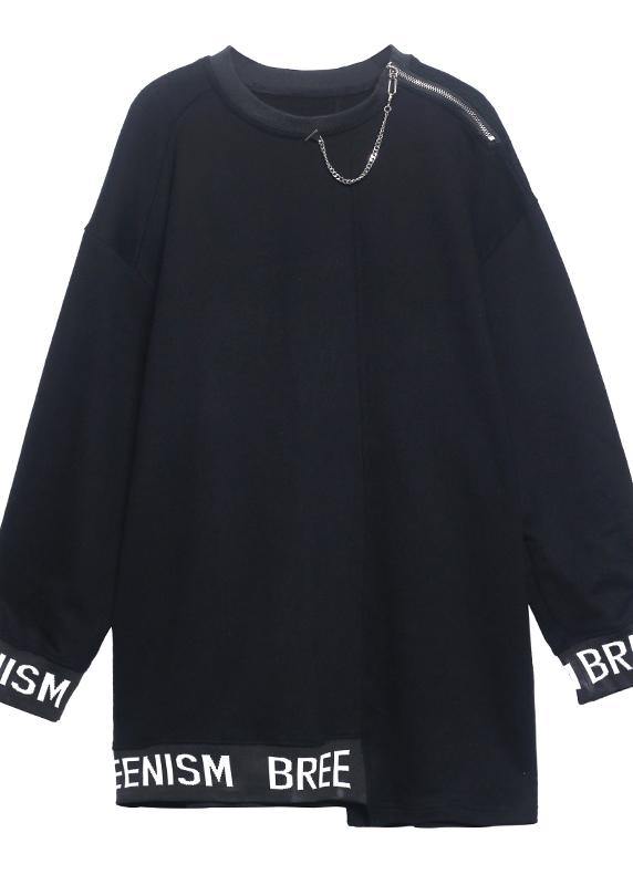 Simple O Neck Asymmetric Spring Tunics For Women Black Letter Tops