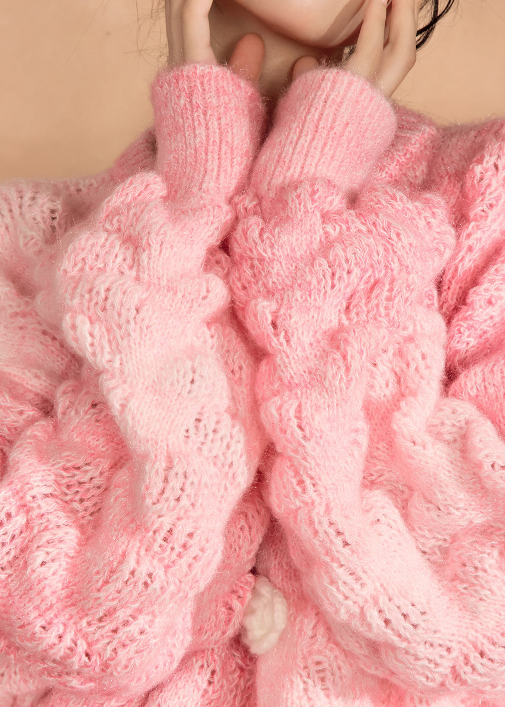 Simple Pink O Neck Button Knit Cardigan Spring