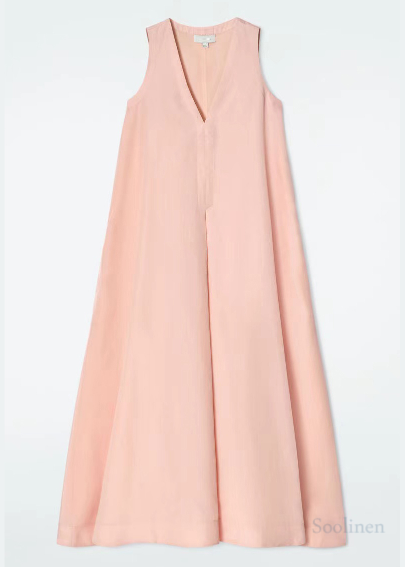 Simple Pink Oversized a Line Dress V Neck Sleeveless