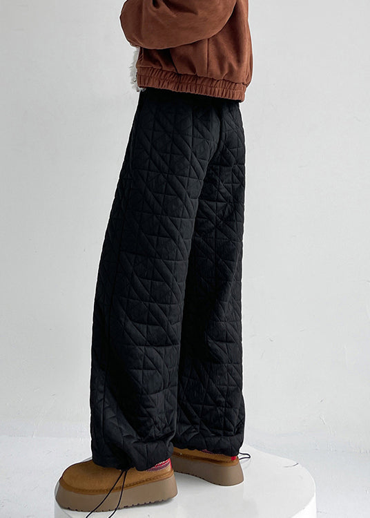 Simple White Drawstring Elastic Waist Pants Winter