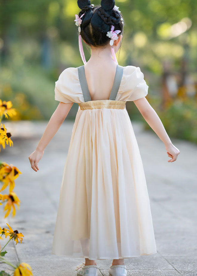 Simple Yellow Tasseled Embroideried Nail Bead Patchwork Baby Dress Summer