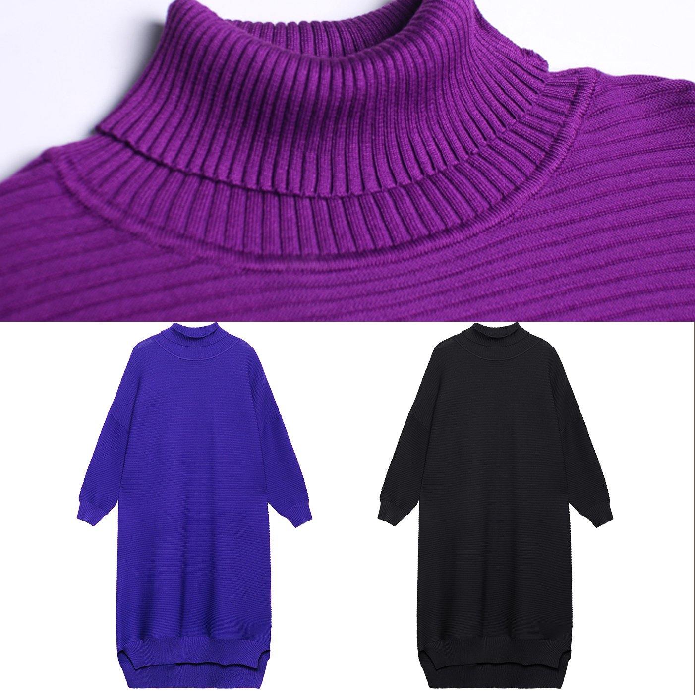 Simple Black Sweater Outfits Largo High Neck Low High Design Art Fall Knit Dress