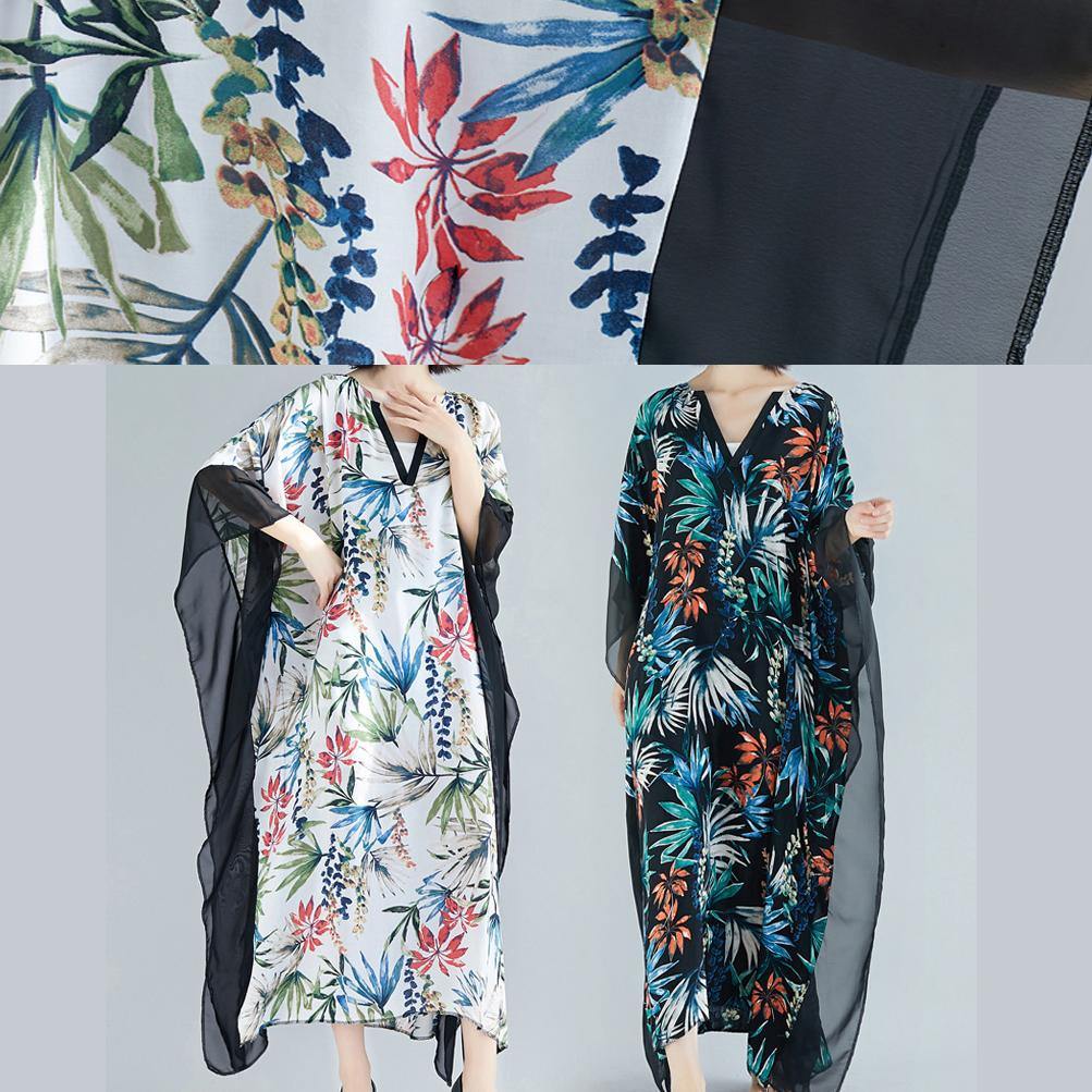 Simple Black Print Chiffon Dresses Omychic Ideas V Neck Patchwork Traveling Summer Dress