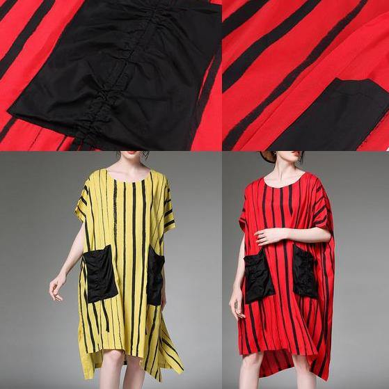 Simple Cotton Linen Clothes for Red Striped Print Summer Dress
