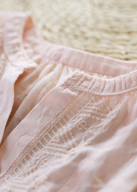 Simple V Neck Lantern Sleeve Linen Top Silhouette Ideas Pink Embroidery Shirt