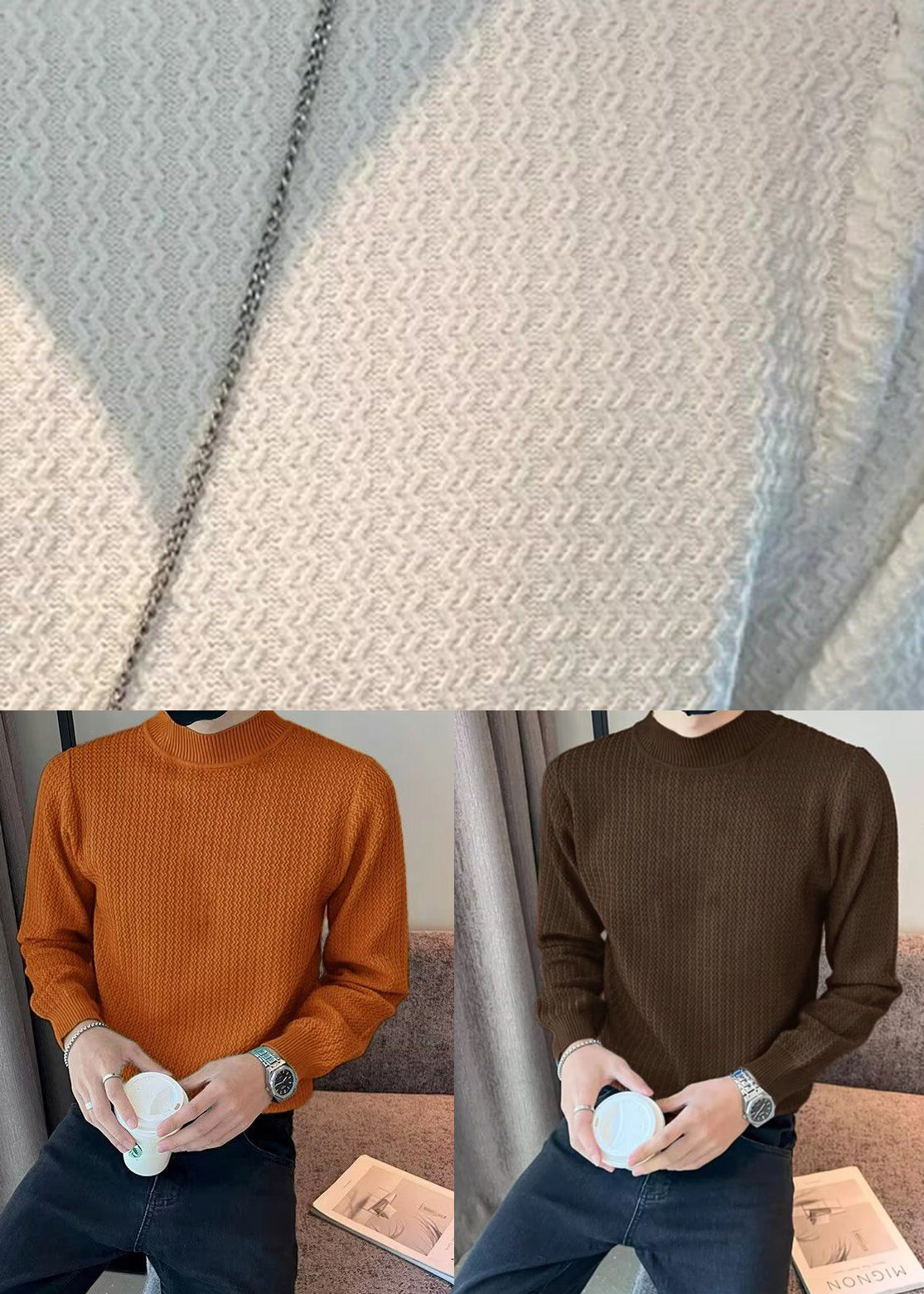Slim Fit Coffee Cozy Knit Sweater Long Sleeve