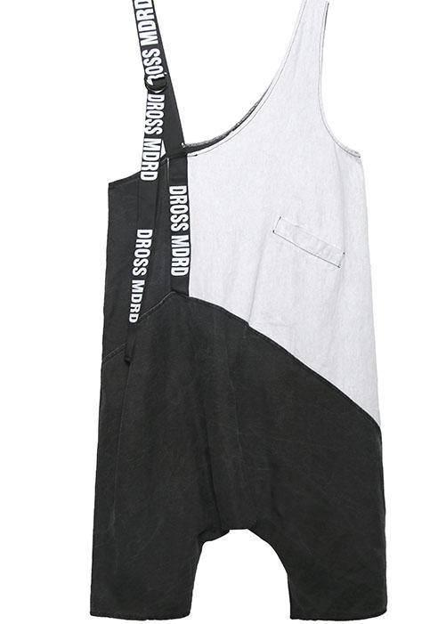 Strap Retro Black Gray Patchwork Overalls Pants Jeans
