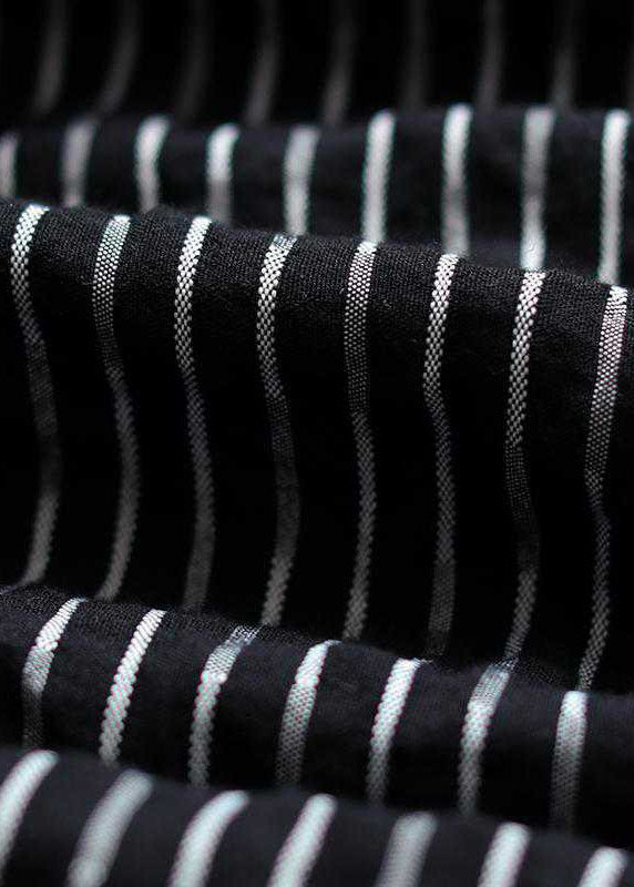 Street Black Striped Zippered Pockets Fall Jacket Long Sleeve