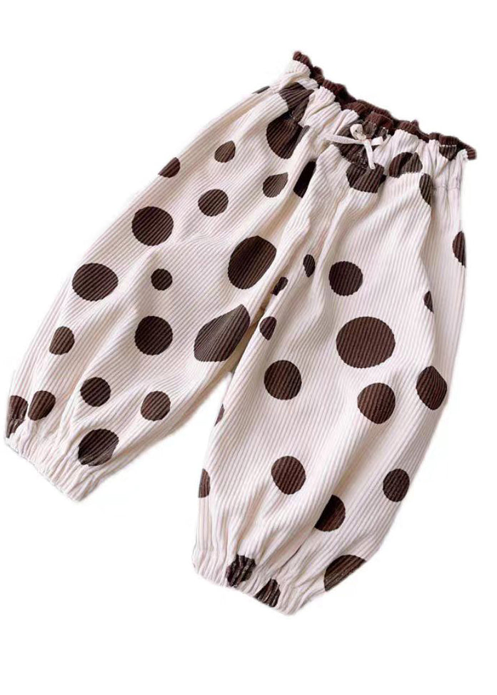 Style Apricot Dot Elastic Waist Corduroy Baby Pants Spring