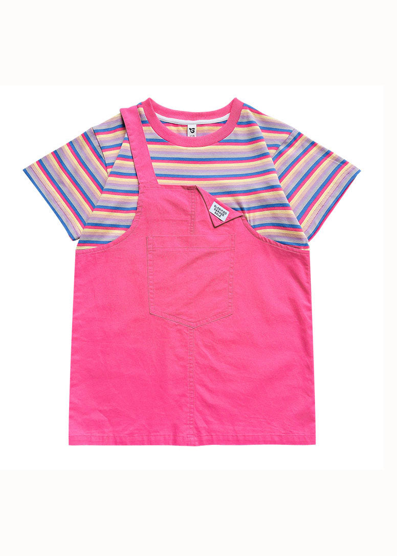 Style Rose O Neck Patchwork False Two Pieces Cotton Baby Dress Summer