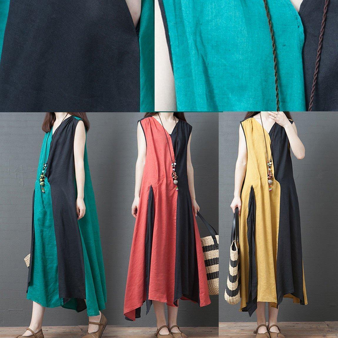 Style Blue Cotton Clothes V Neck Pockets Daily Summer Dress