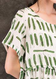 Style Green Striped Linen Dresses O Neck Pockets Long Summer Dress