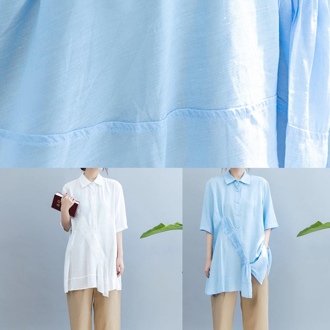 Style Lapel Half Sleeve Shirts Outfits White Blouse