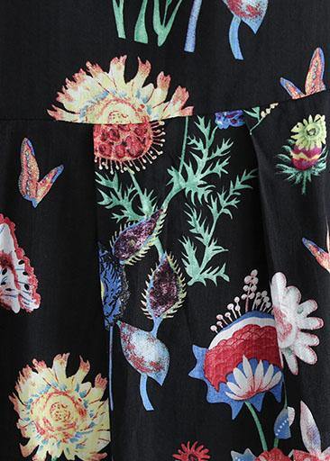 Style O Neck Linen Summer Quilting Clothes Catwalk Black Print Dress