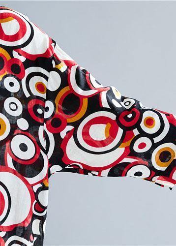 Style V Neck Cotton Shirts Work Outfits Red Prints Top Summer
