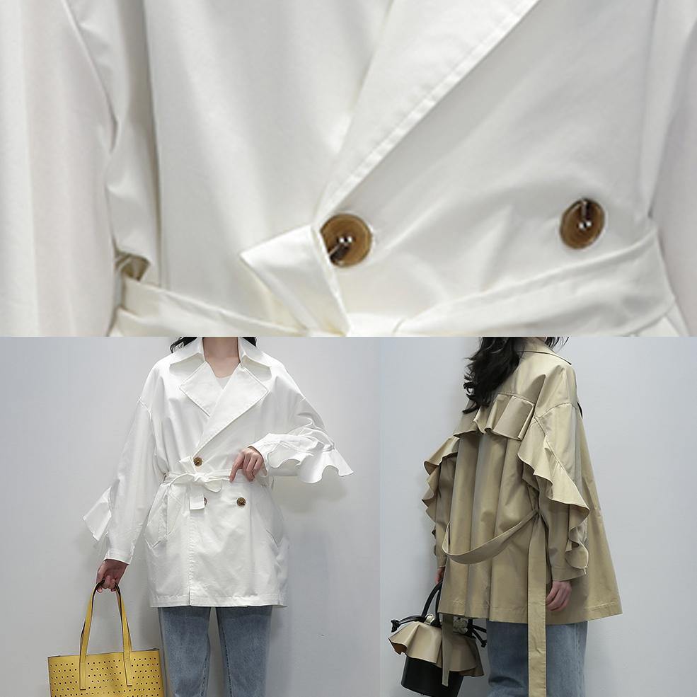 Style White Tunic Coats Notched Tie Waist Jackets