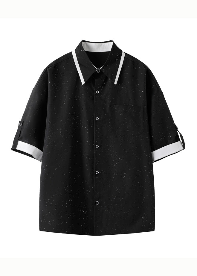 Stylish Black Peter Pan Collar Patchwork Cotton Shirts Summer