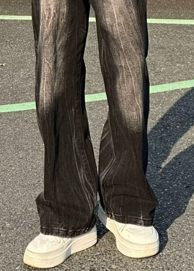 Stylish Black Pockets Denim Straight Pants Fall