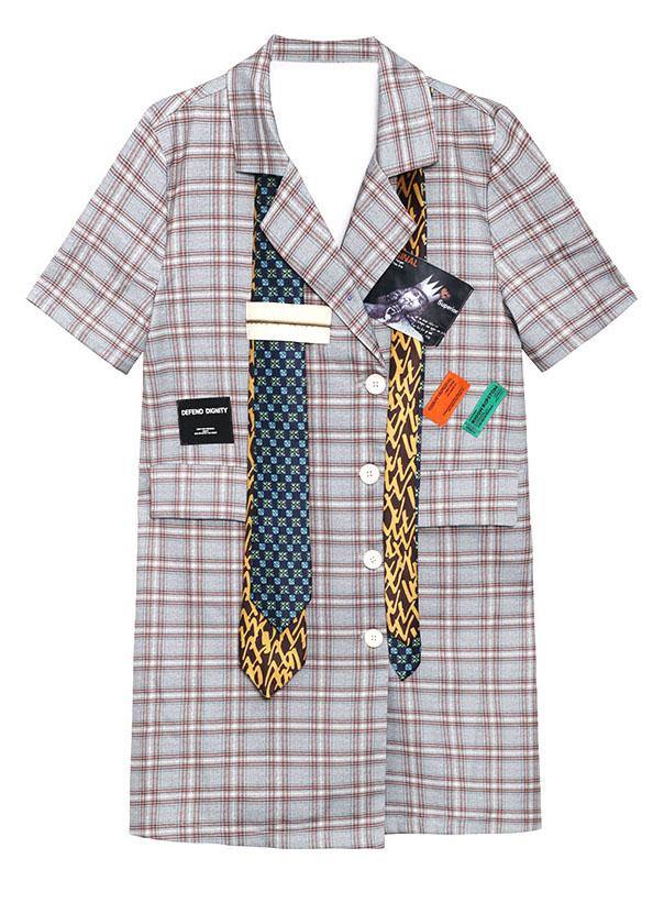 Stylish Plaid Peter Pan Collarbutton Mini Dress Summer