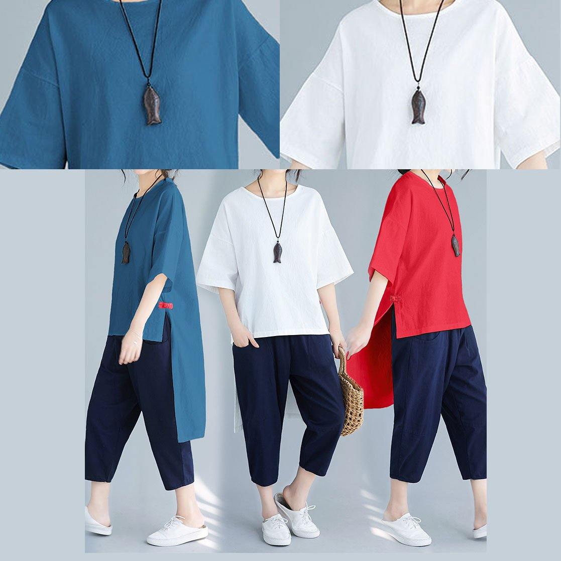 Summer Loose Large Size Color Wild Five-point Sleeve Red Shirt Harem Pants Suit
