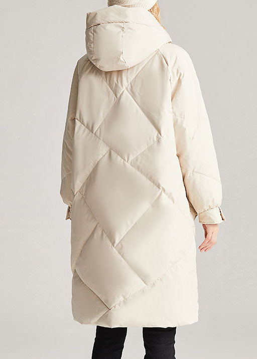 Beige Zippered Pockets Winter Duck Down Jacket