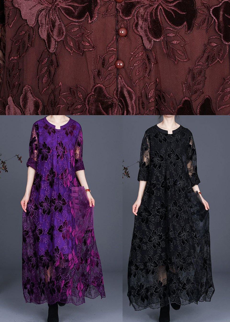Unique Black Lace Dress Caftans Gown