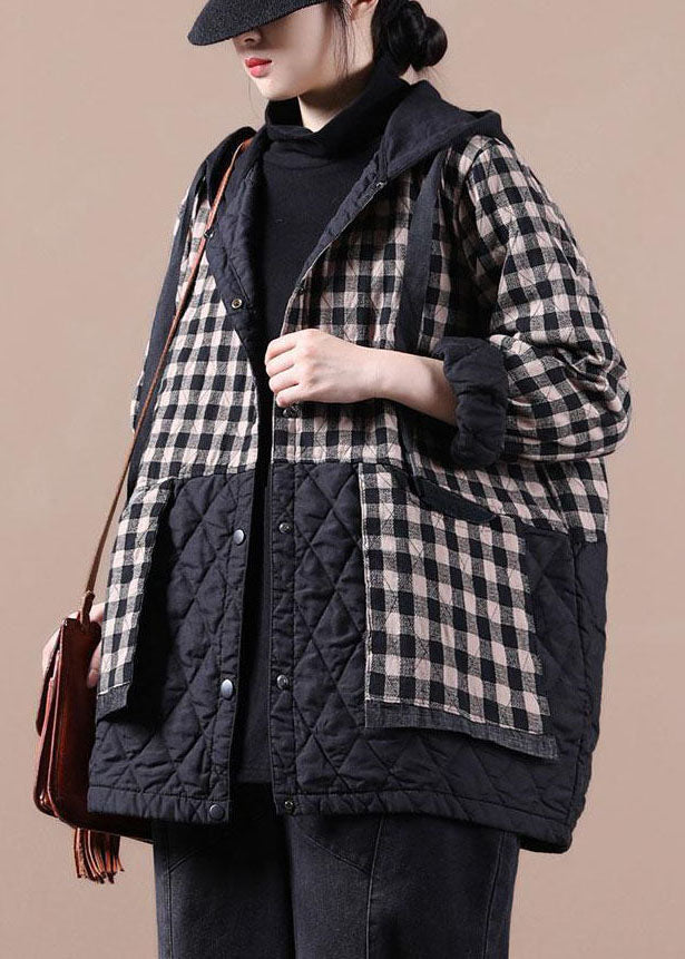 Red Plaid Patchwork Winter Parkas