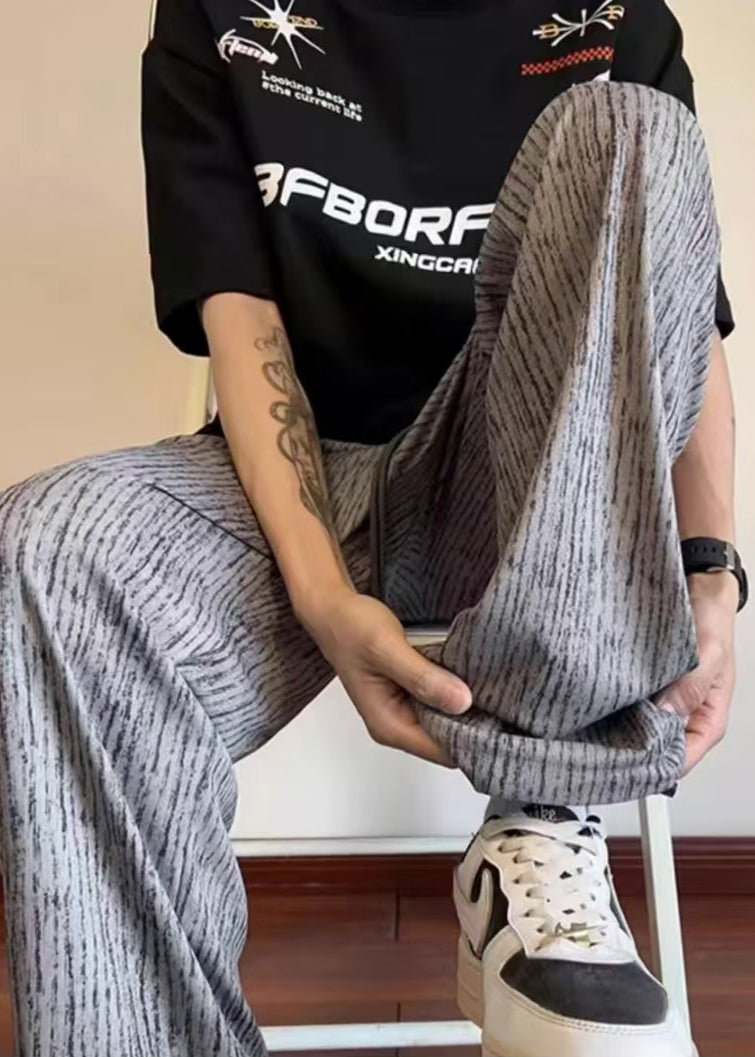 Unique Grey Oversized Print Cotton Pants Clothing Spring