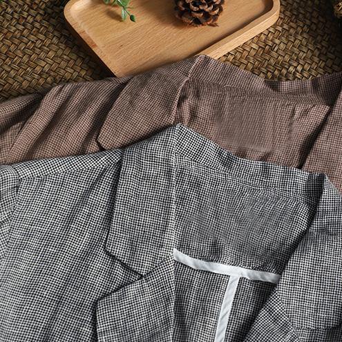 Unique Notched Pockets Blouse Wardrobes Khaki Plaid Blouse