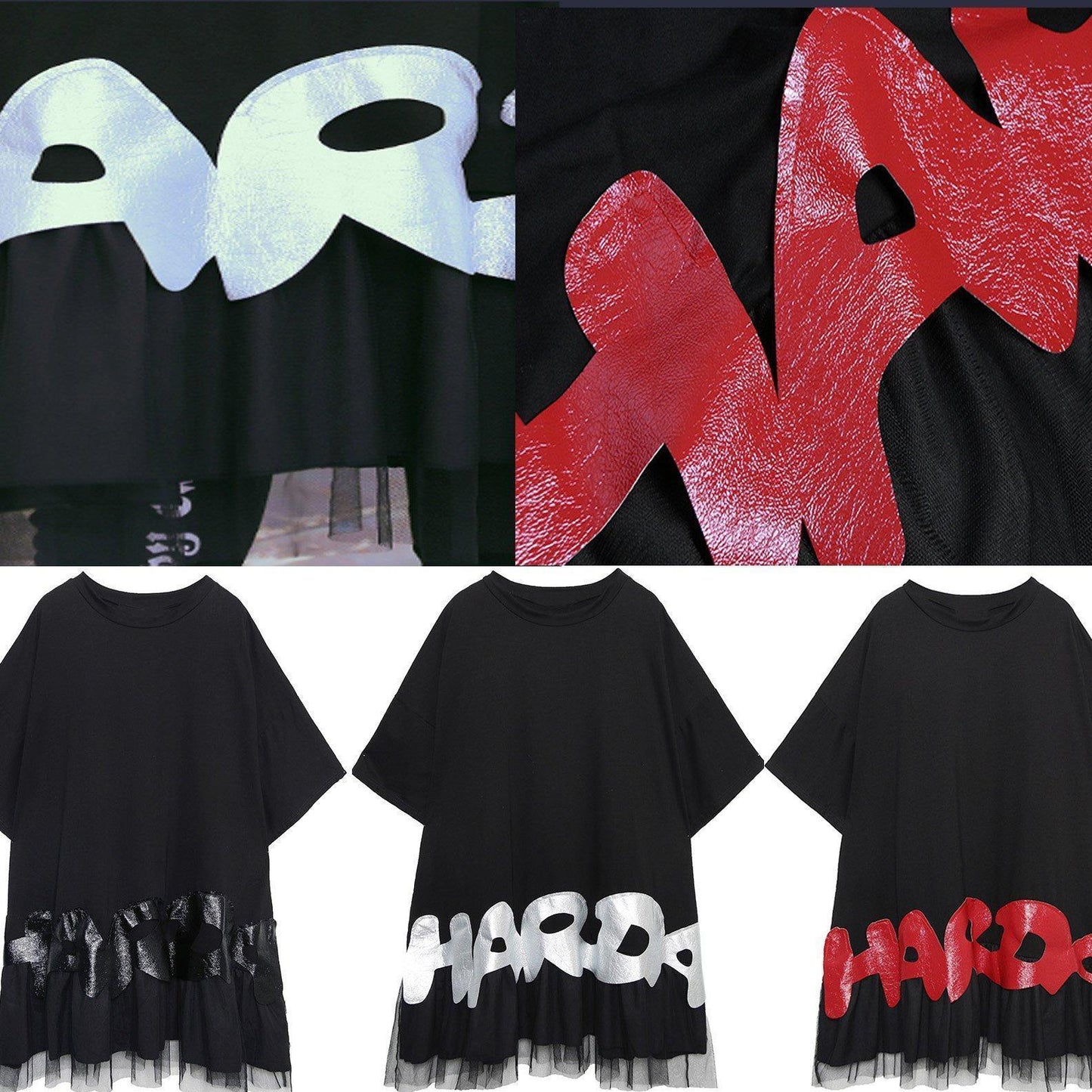 Unique Black Cotton Tunic Pattern Gray Alphabet Prints Baggy Summer Tops