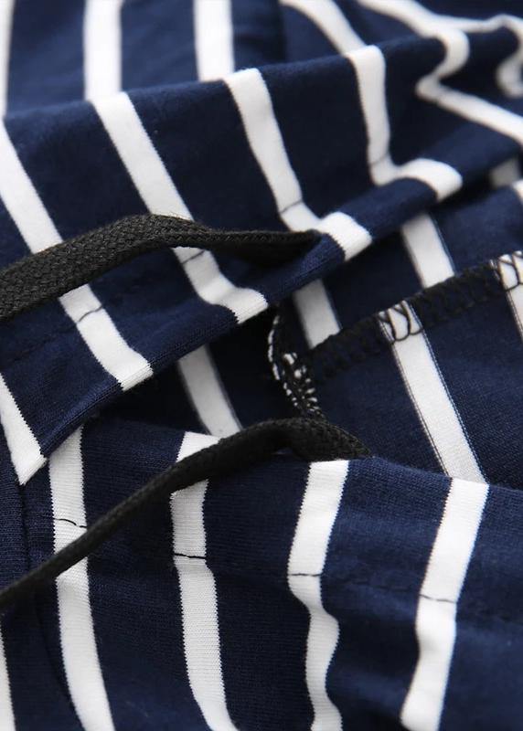 Unique Cotton Clothes Classic Wild Striped Hooded Loose Dress