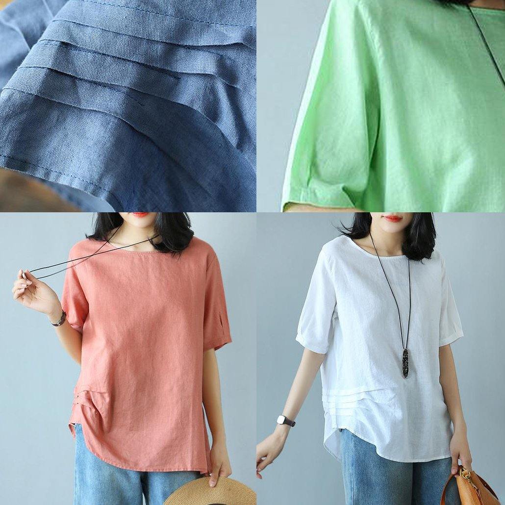 Unique Cotton Green Clothes for Summer Cotton Literary Half Sleeve T-shirt