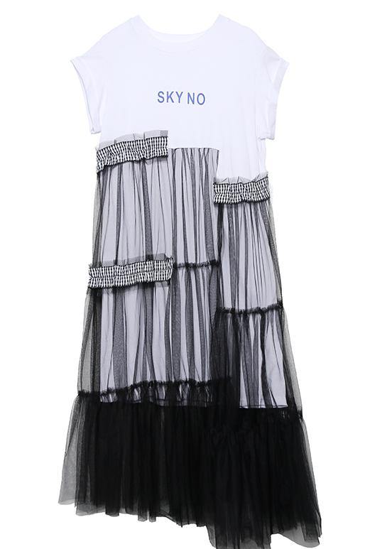 Unique O Neck Patchwork Tulle Cotton Dress Black Art Dresses Summer