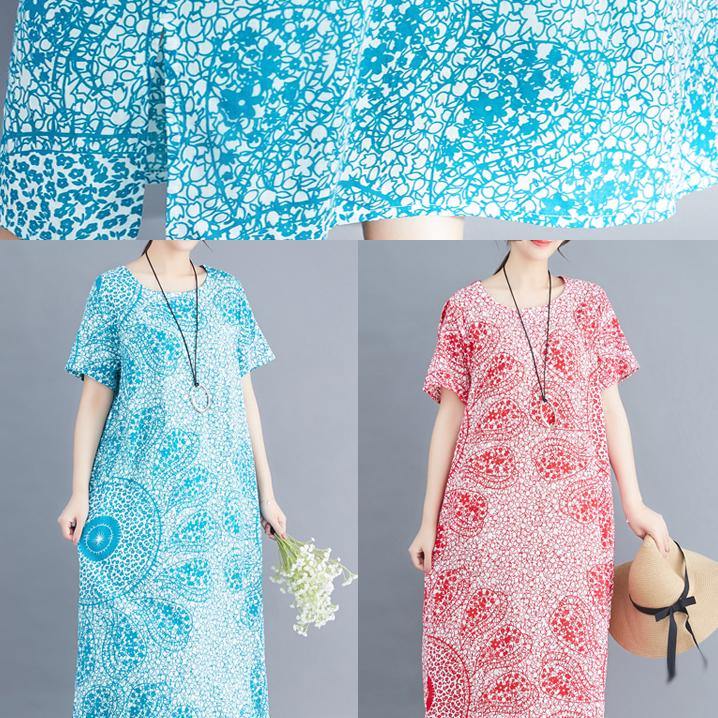 Unique O Neck Side Open Cotton Soft Surroundings Pattern Red Print Clothing Dresses Summer