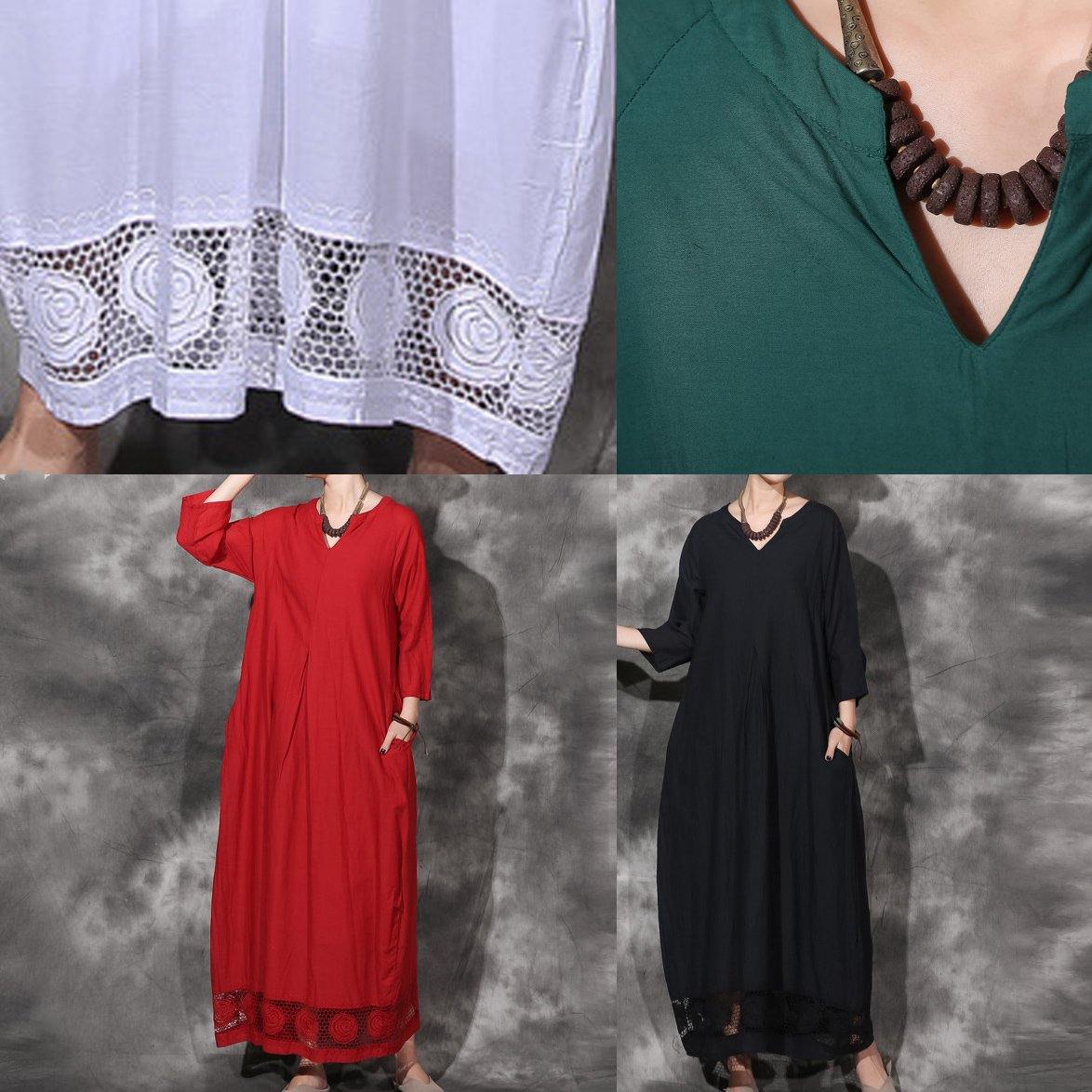 Unique V Neck Cotton Dress Wardrobes Black Patchwork Lace Hem Dress Summer