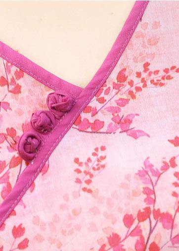 Unique V Neck Pockets Cotton Linen Quilting Clothes Linen Pink Print Dress Summer