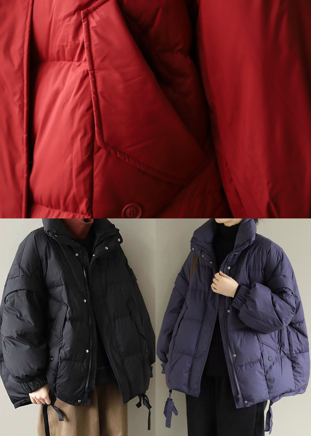 Black Cinched Duck Down Coat Winter
