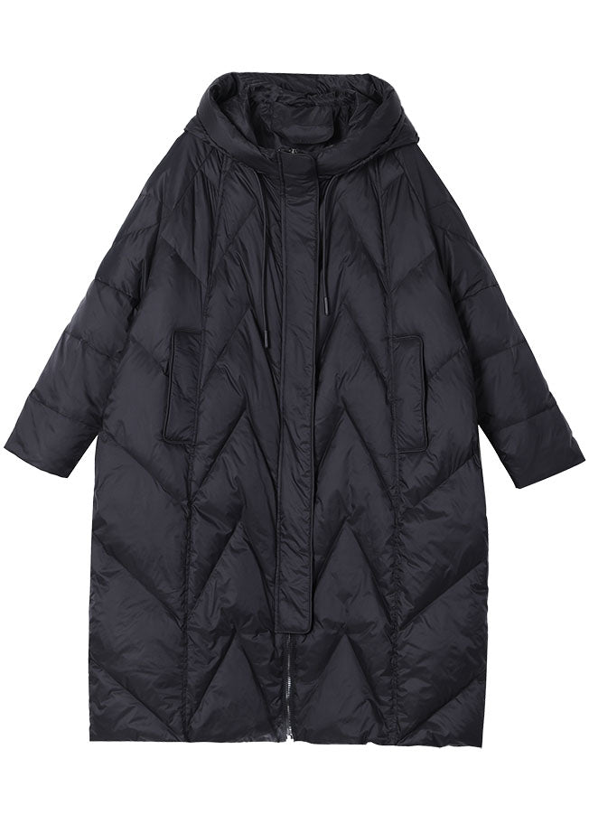Black Hooded Drawstring Duck Down Winter Coats