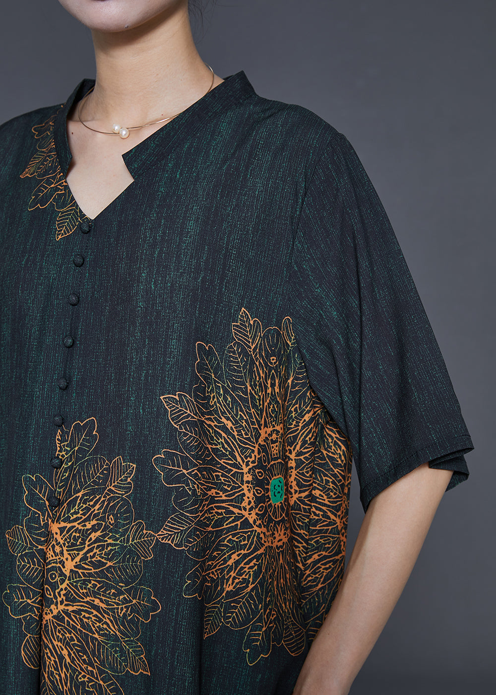 Black V Neck Print Silk Long Dresses Summer