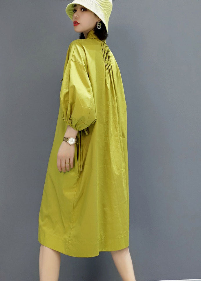 Green Wrinkled Peter Pan Collar Shirt Dresses Spring