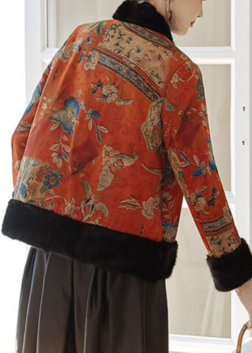 Orange Button Patchwork Parkas Winter