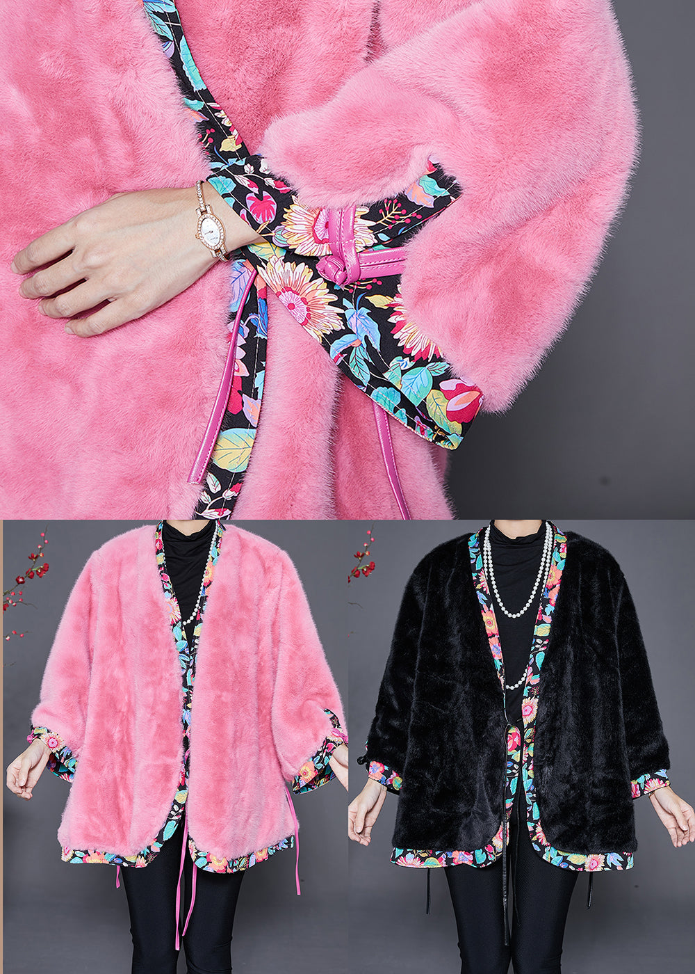 Pink Oversized Patchwork Mink Velvet Jacket Winter