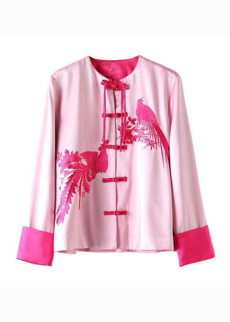 Pink Tasseled Embroideried Patchwork Silk Coat Fall