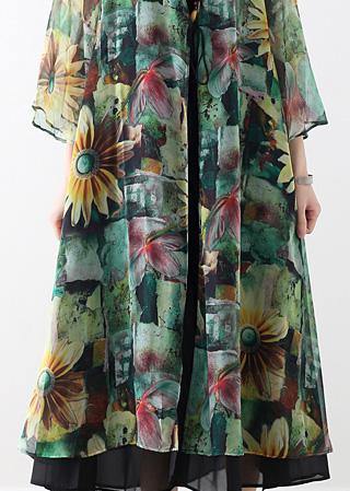 Green Print Oversized V Neck Baggy Cardigans