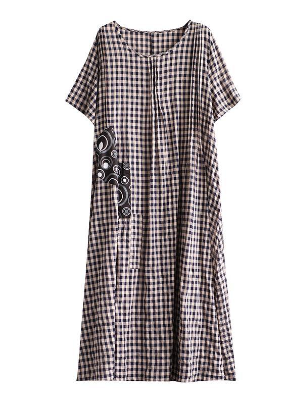Red Plaid Linen Dresses Summer Long Cotton Dress Maxi Gown