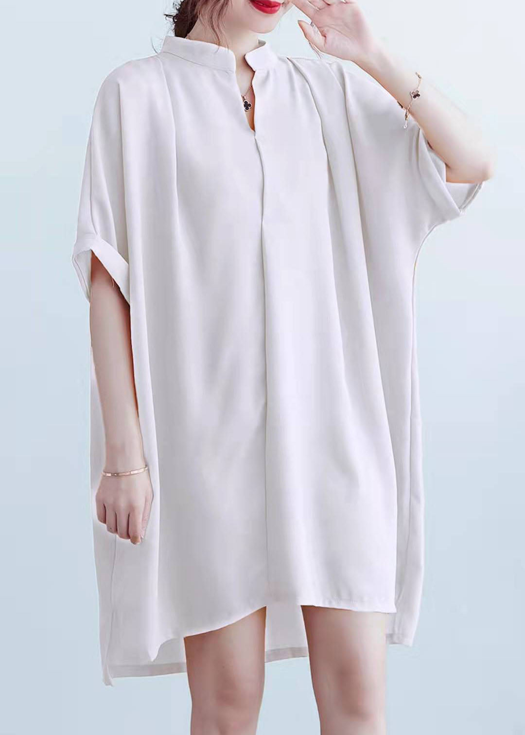 Vivid V Neck Chiffon Quilting Clothes White Chiffon Summer Dress