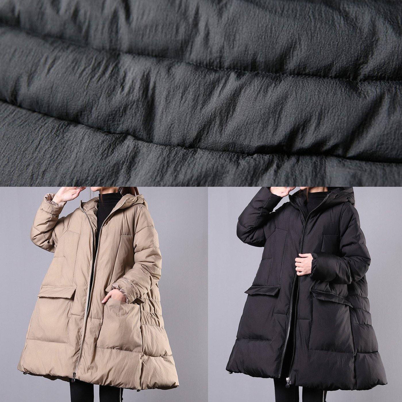 Warm Loose Fitting Jackets & Coats Winter Outwear Black Hooded Zippered Coats
